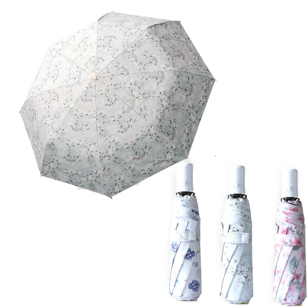 Paraguas automático de flores florales para mujer, sombrilla UV plegable de 3...