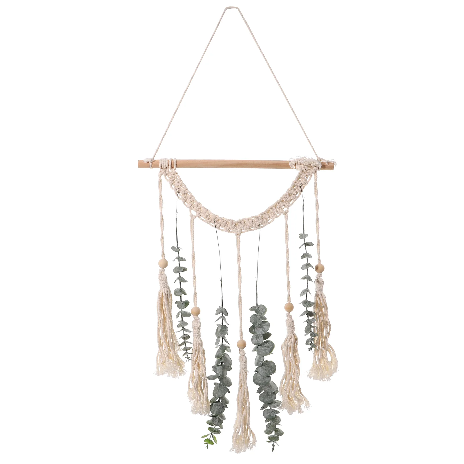 

Wall Hanging Decor Macrame Eucalyptus Bohemian Woven Tapestryartificial Fake Vines Greenery Tasselpendant Bead Woodliving Room