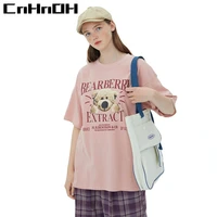cnhnoh fashion korean version of the cartoon bear print t shirt womens loose couple wear tide brand hip hop t shirt ins