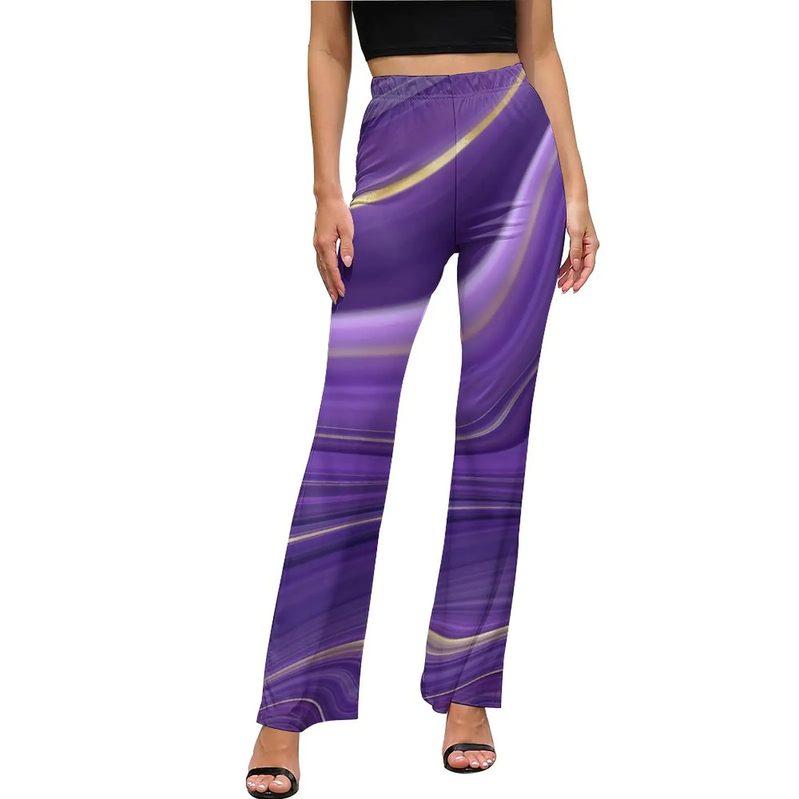 

Брюки женские с абстрактным рисунком, повседневные расклешенные брюки с фиолетовым мрамором, модные облегающие штаны в Корейском стиле, на осень