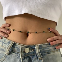 young woman waist chain belly chains decorations fashion body jewelry green crystal round trendy beach bikini accessories gift