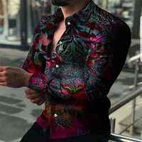 men digital printing shirts casual button turn down collar shirt summer long sleeve tops mens fashion slim lapel and long sleeve