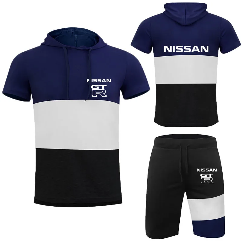 

Fashion Casual Men's Hoodie T-Shirt Short Sleeve set GTR car logo print Summer Cotton Hip Hop Street Men's T-Shirt + Shorts Set