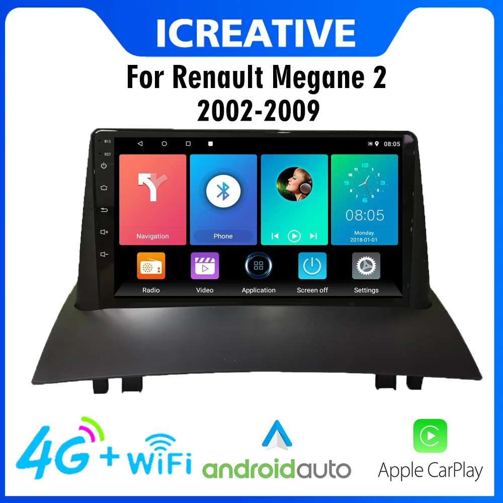 

CarPlay Автомагнитола Магнитола Мультимедиа автомобиля Автомобильный мультимедийный видеоплеер 2 Din с GPS-навигацией для Renault Megane 2 2002-2009 Android FM Wifi/4G Apple Carplay Android авто 2 дин андройд Аудио