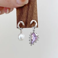 amaiyllis s925 sterling silver simple asymmetric heart pearl drop earrings fashion niche womens earrings jewelry