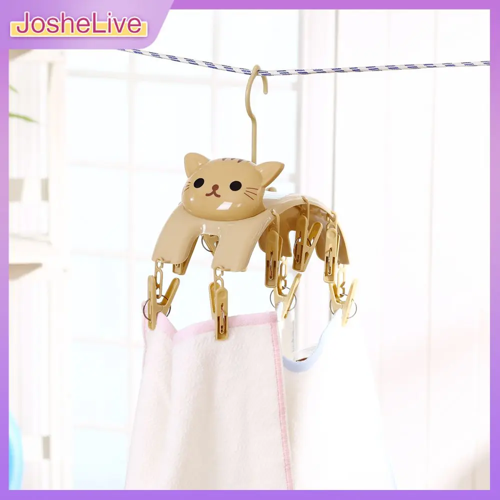 

Cartoon Cat Drying Rack Durable 10 Clips Multi-head Hanging Clothes Rack Reinforcement Clip Windproof Drying Rack Long The Bulls