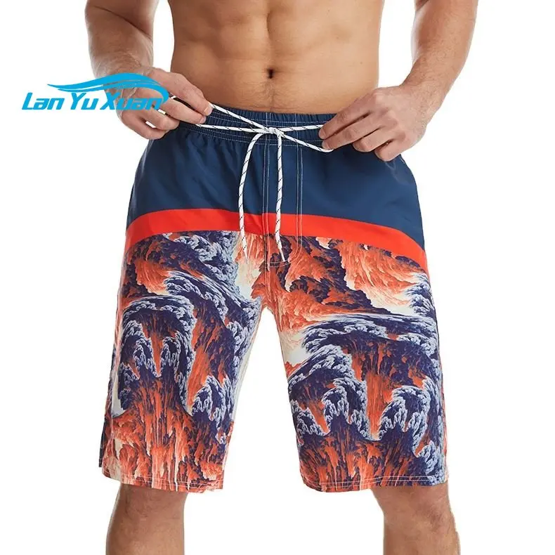 

Summer Mens Quick-drying Beach pants High Elastic Marine Print Large Size Custom Beach Swimming Trunks