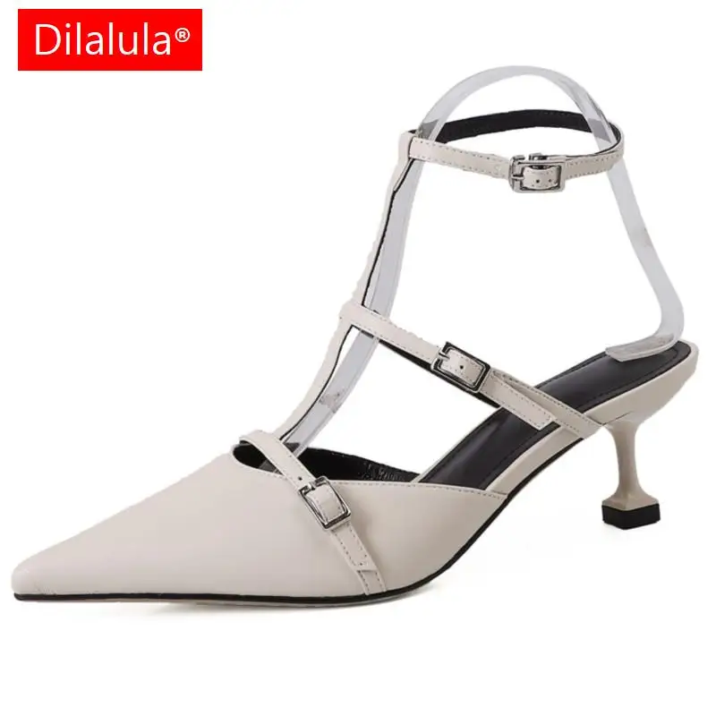 

Dilalula летние женские сандалии с ремешком на пятке туфли-лодочки на тонком высоком каблуке из натуральной кожи модная офисная обувь с острым носком
