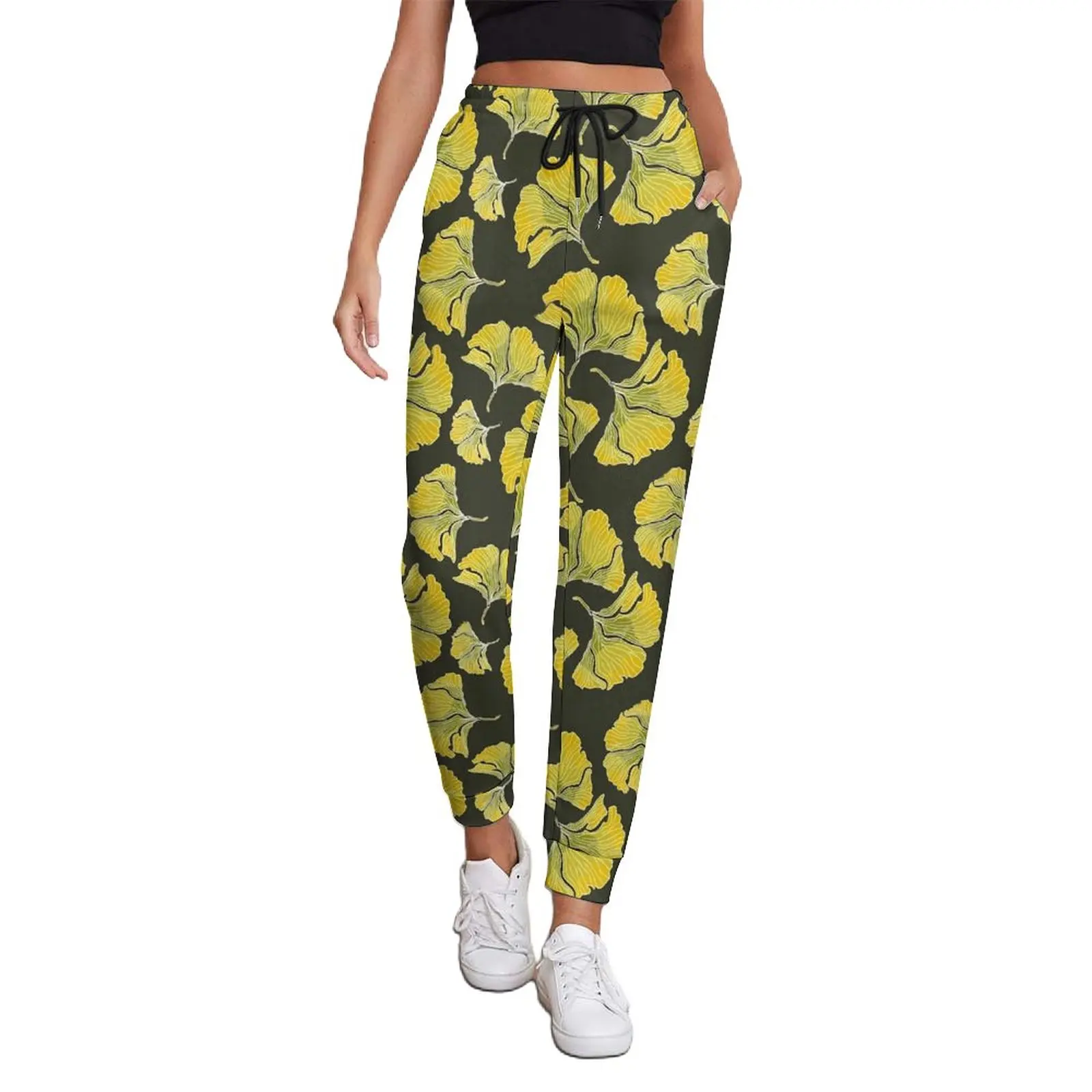 

Ginko Biloba Print Jogger Pants Female Yellow Leaves Casual Sweatpants Spring Custom Street Style Big Size Trousers Gift Idea