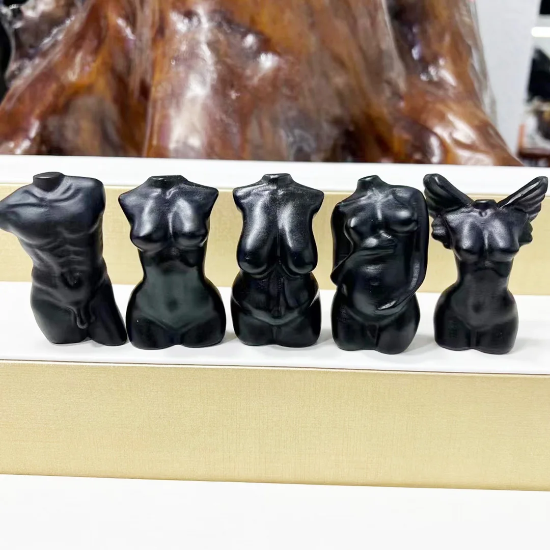 

1pcs Natural Crystal Obsidian Quartz Model Statue Handmade Carved Female Body Crafts Figurine Home Ornament Gift