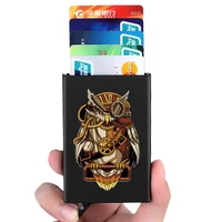 anti theft id credit card holder thin aluminium metal wallets steampunk owl design printing pocket case bank card box