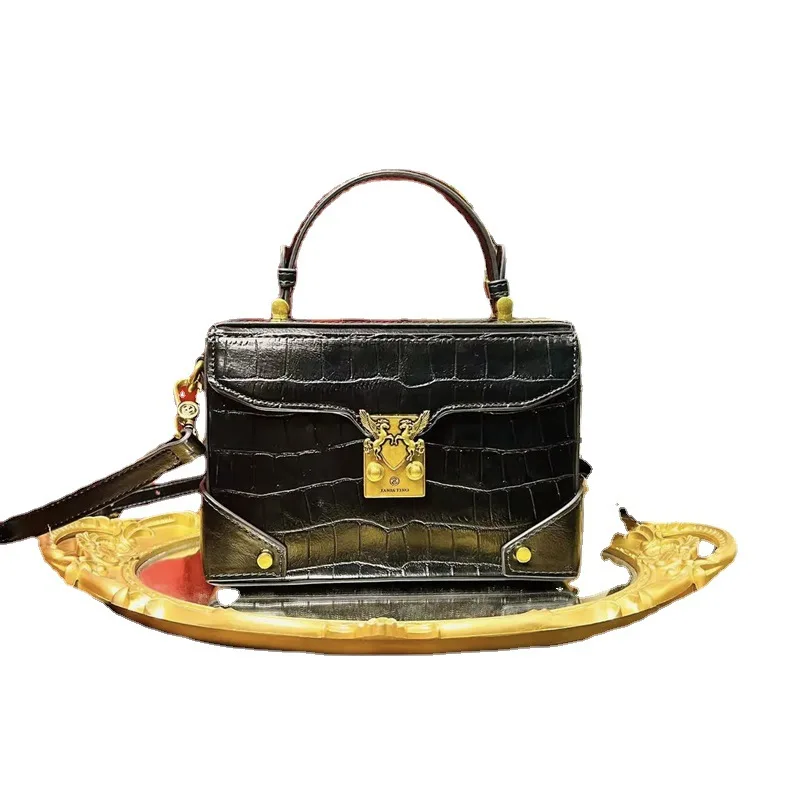 Luxurious Stone Lock Square Box Handbag Leather Women's Bag 2023 New High Quality Purse One-Shoulder Satchels Sac