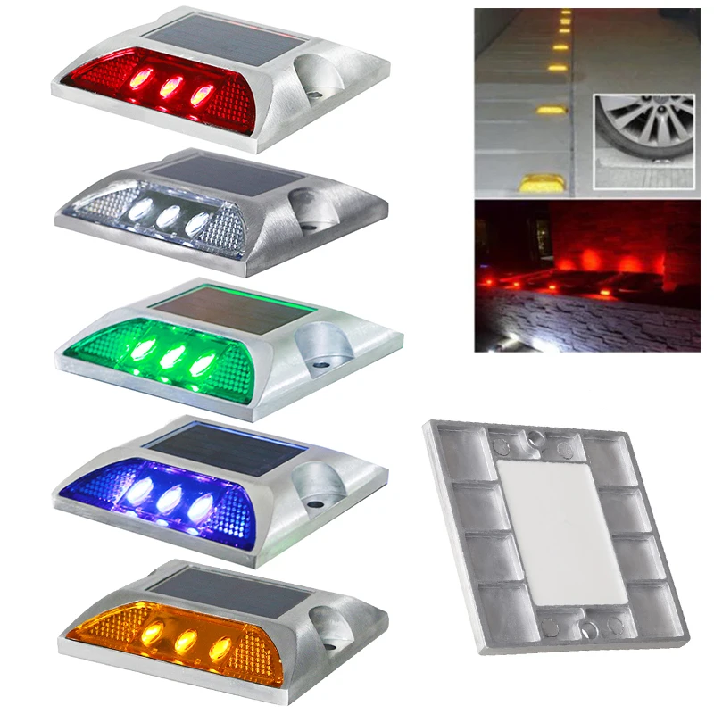 

Square Aluminum LED Flashing Blinking On And Off Cat Rye Reflector Solar Road Stud Outdoor Garden Steady Warning Pathway Lamp
