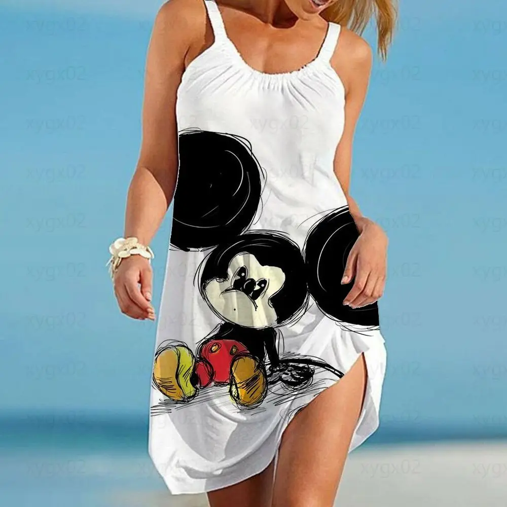 Boho Disney-Mickey/Minnie Mouse Dresses For Women 2022 Elegant Dresses For Women Women's Dress Sling Beach Dress Loose Sexy Top images - 6