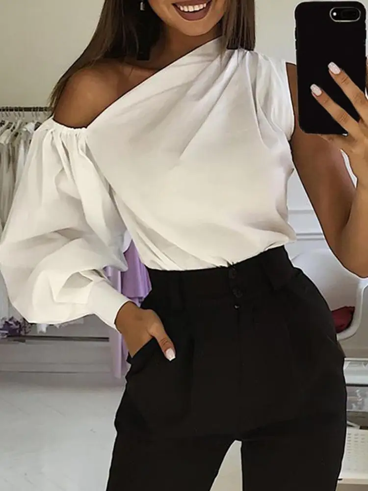 

2022 модные рубашки с рукавами-фонариками, Женская пикантная блузка с открытыми плечами Celmia, Летняя туника, топы, повседневные Элегантные жен...