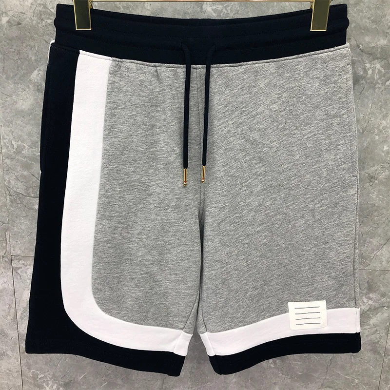 Man's Cropped Trousers New Summer Strip Wave Stitching Contrast Colors Fashion Casual Sports Shorts Pants Big Size XXXL