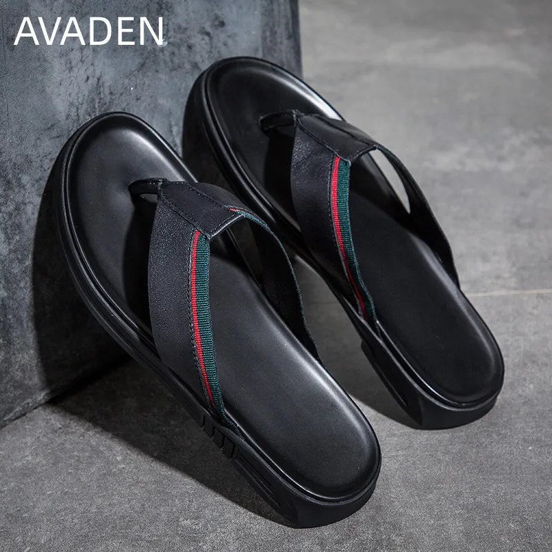 

New Slippers for Man Outdoor Korean Fashion Breathable Genuine Leather Shoes Beach Lazy Casual Sport Summer Main Push Slippers