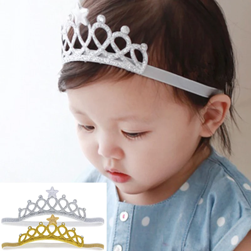 

Kids Girl Princess Crown Headband Glitter Felt Vintage Gold Silver Tiara Hairbands Birthday Gift Party Head Accessory Head Wear