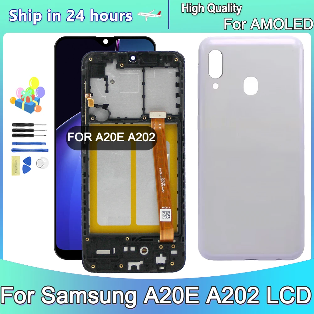 AMOLED ЖК-дисплей для Samsung A20E с рамкой SM-A202F A202DS A202F/DS ЖК-экран сенсорным экраном в
