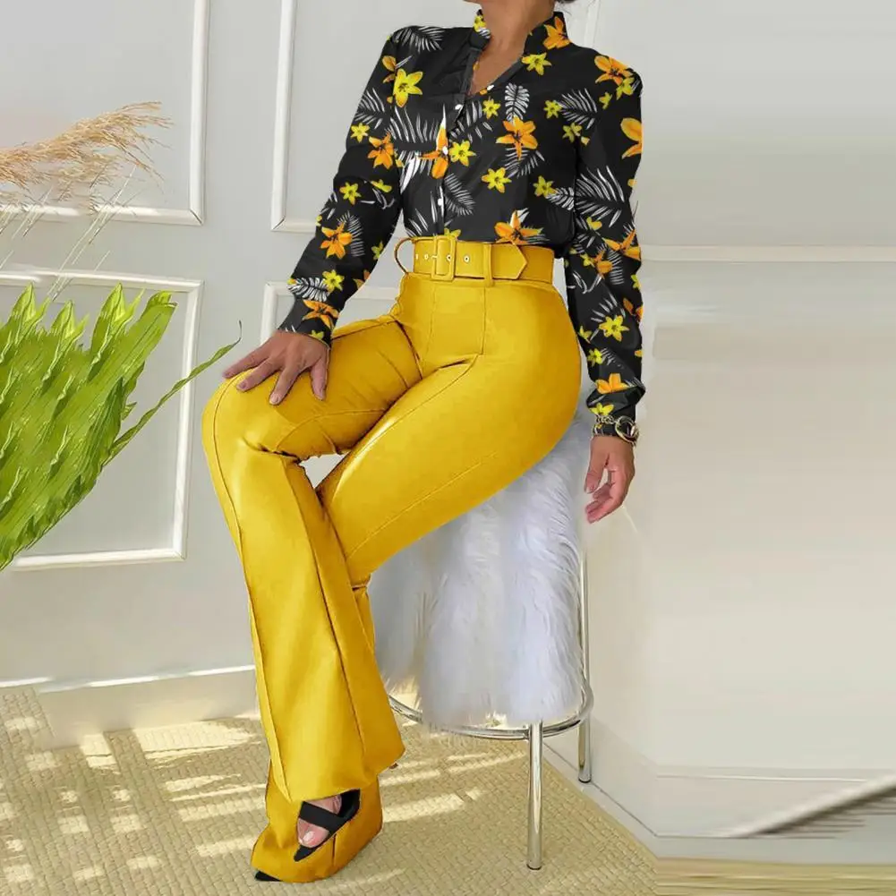 2Pcs/Set Pants Elegant High Waist Pants Ladies Shirt Set Clothing Shirt
