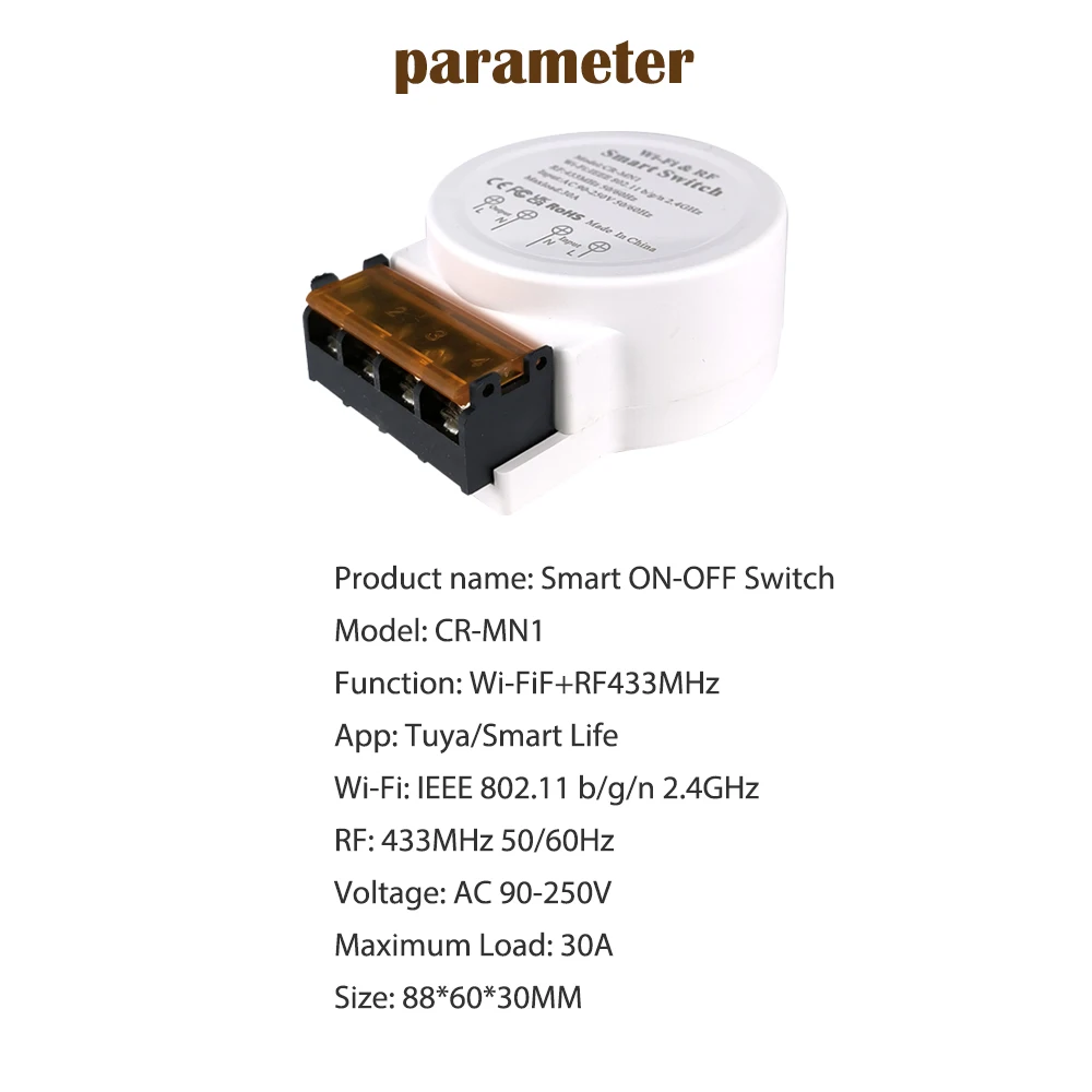 Фото Умный выключатель COLOROK с поддержкой Wi-Fi и RF433, 30 А, 90-250 В №5
