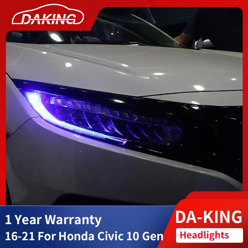 

Car Headlights For Honda Civic 10th Gen 2016-2021 LED DRL Blue Start Animation Moving Turn Signal Light Headlights Assembly