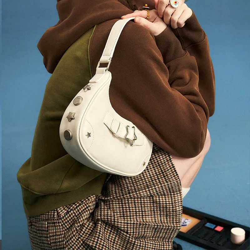 Star Rivet Armpit Bags for Women Denim Purses and Handbags Fashion Designer Shoulder Bag Half Moon Hobo Clutch Ladies Tote Chic