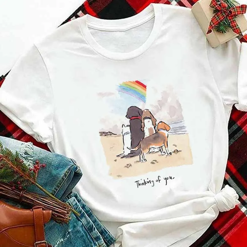 

Трендовая Женская модная футболка с коротким рукавом с мультипликационным рисунком Милая футболка с рисунком собаки Топ Повседневная одежда летняя футболка с принтом