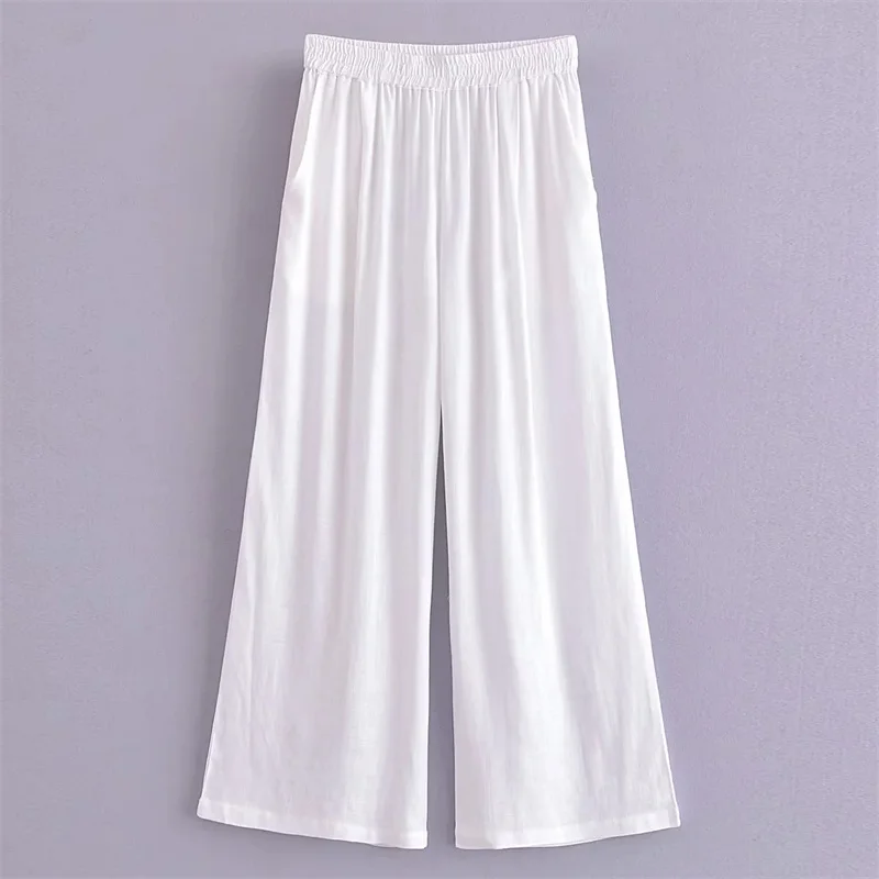 

Брюки женские с широкими штанинами и эластичным поясом, с завышенной талией