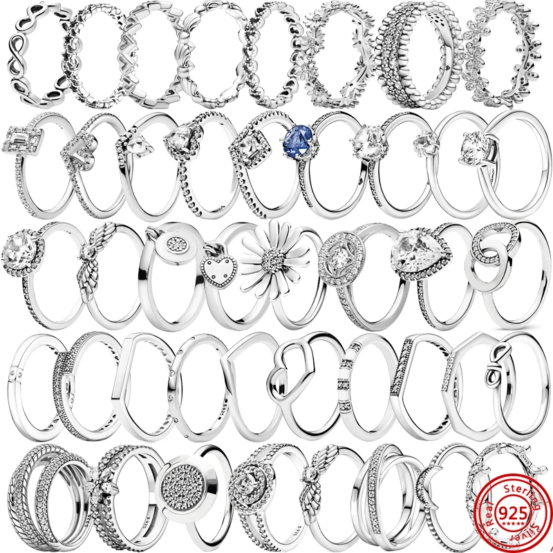 

Classic S925 Sterling Silver Stackable infinite Heart Daisy Flower Rings Original Finger Ring Brand Jewelry DIY For Women Gift