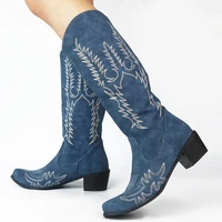 sarairis fashion concise embroider square heel cow boy western boots comfy great quality women shoes