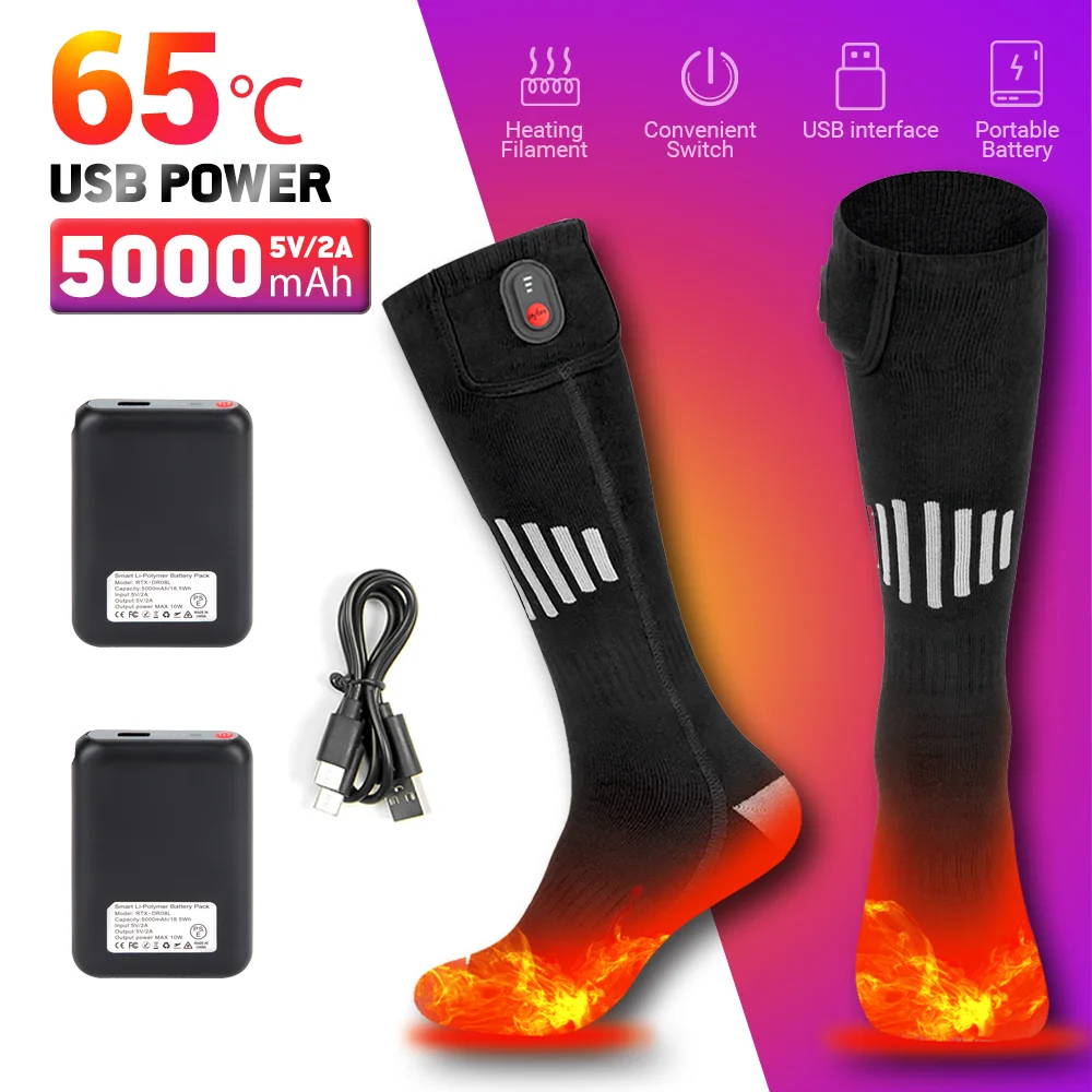 

65℃ Heated Socks Men Heating Socks Winter Warmth 4000mAh USB Rechargeable Heated Boots Outdoor Spots Skiing Sock Snowmobile