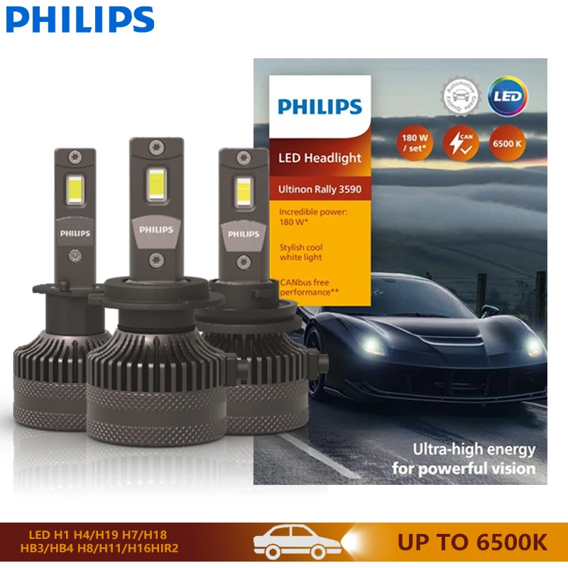 

Philips Ultinon Rally H1 H4 H19 H7 H18 Автомобильные светодиодные фары H8 H11 H16 HB3 HB4 HIR2 180W 15000LM Высокая мощность 6500K Холодные белые фары