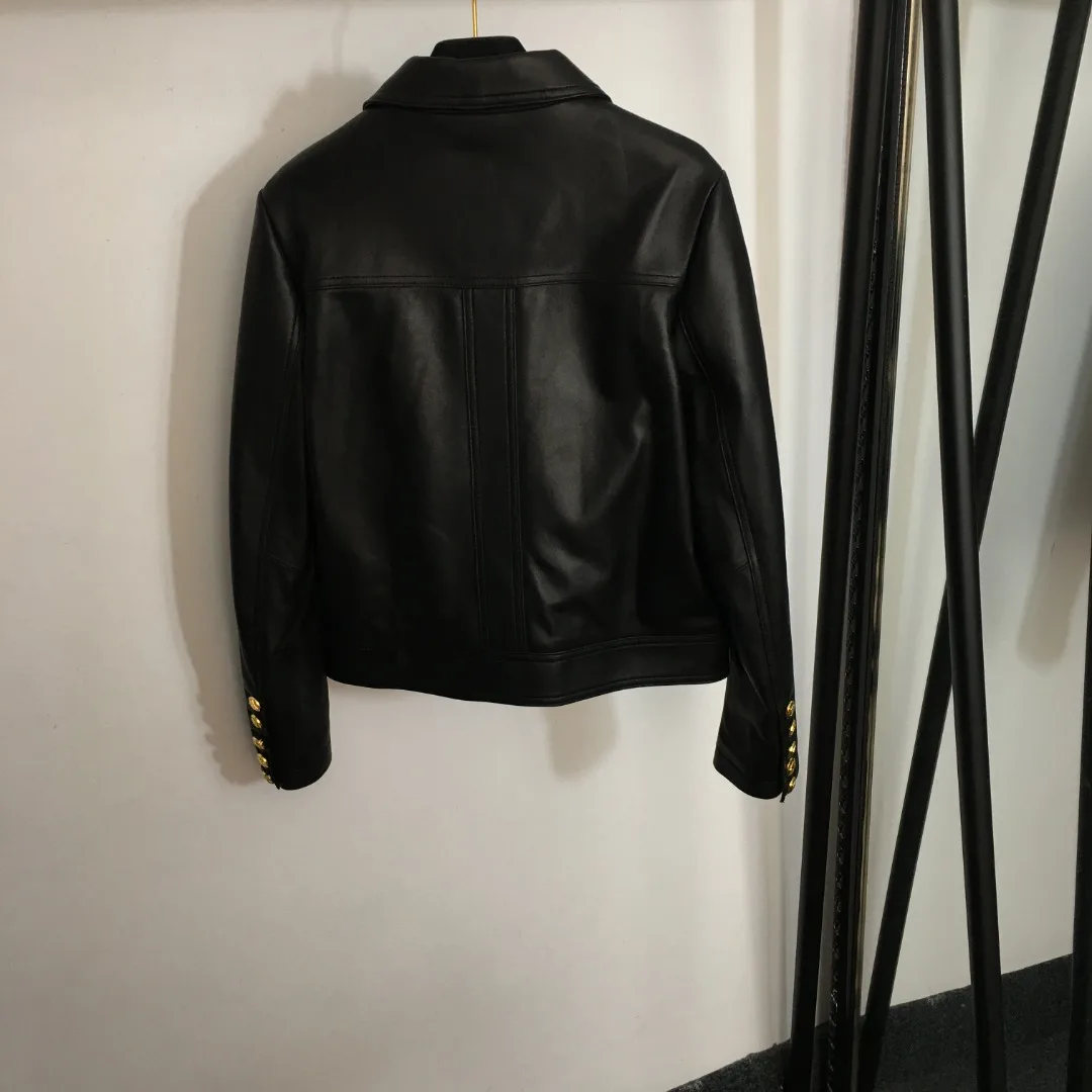 

2023 Latest Style Customized Logo Hardware Decoration 100% Imported Sheepskin Long Sleeve Zipper Leather Jacket