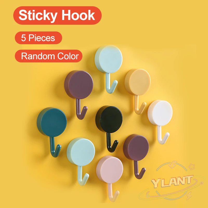 

YLT Five Random Colors Hook Strong Adhesive Sticking Wall Kitchen Cute Hook Self Adhesive Seamless No-Punch Sticky Hooks