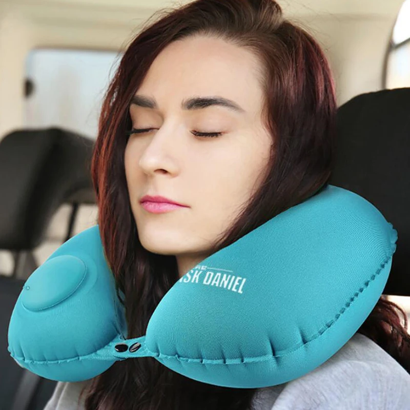 

U-Shape Travel Pillow Automatic Air Inflatable Airplane Car Pillows Ring Pillow Folding Press Type Bed Pillows Neck Cushion