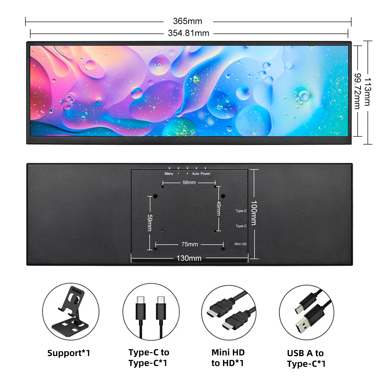 14 5 дюймовый тянущийся внешний вторичный сенсорный монитор HDMI USB-C порт 2K 2560x72 0 IPS