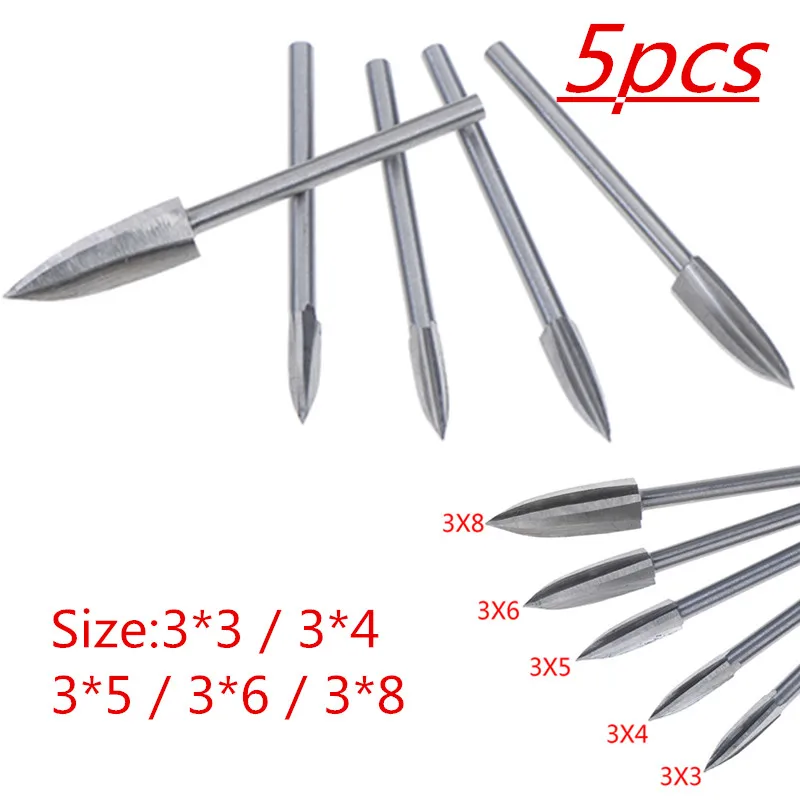 

5pcs 3mm Shank 3-8mm Milling Cutters White Steel Sharp Edges Woodworking Tools Three Blades Wood Carving Knives High Quality