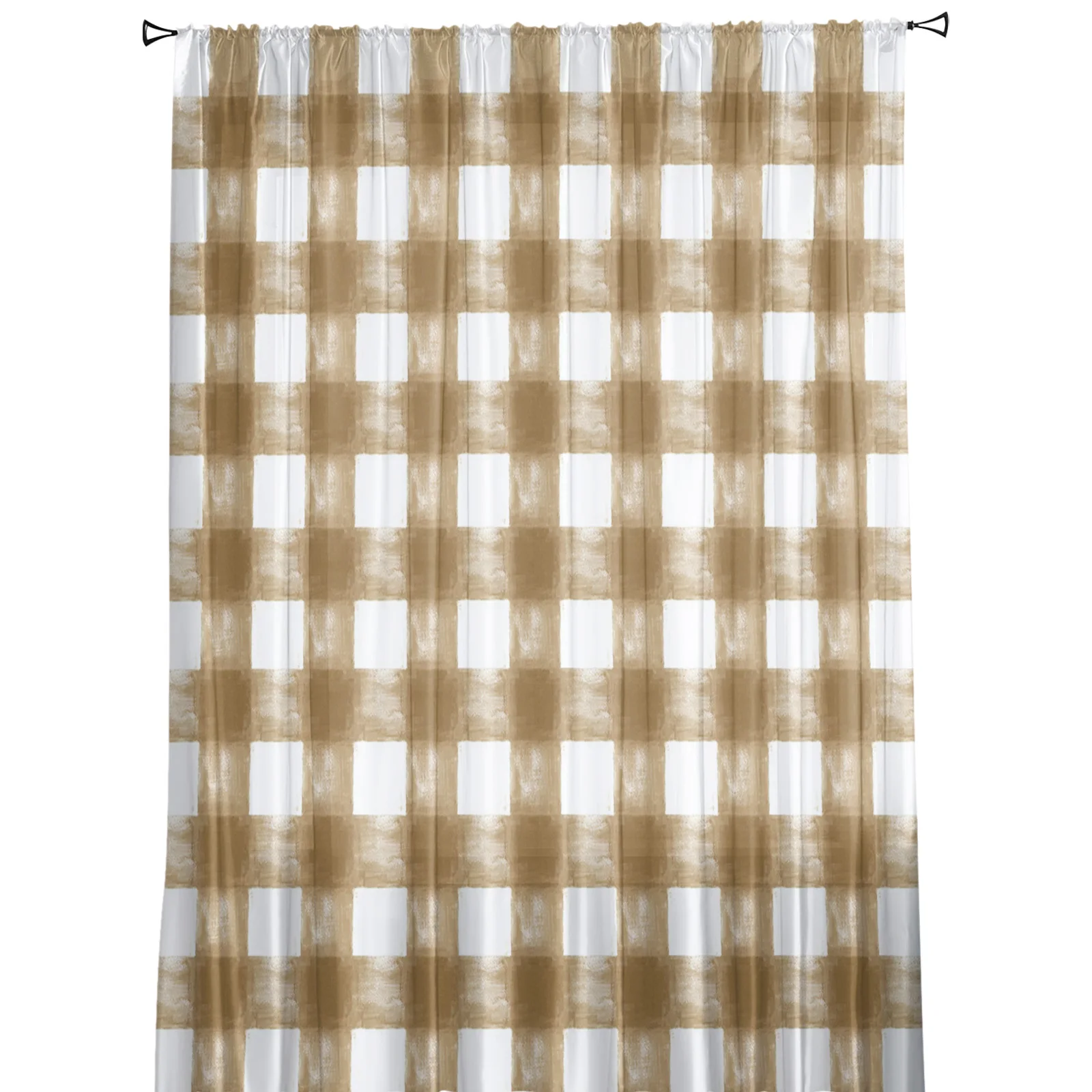 Идиллические коричневые занавески с современной квадратной сеткой из акварели для гостиной, украшенные шторами из вуаля для спальни, декоративные оконные украшения.