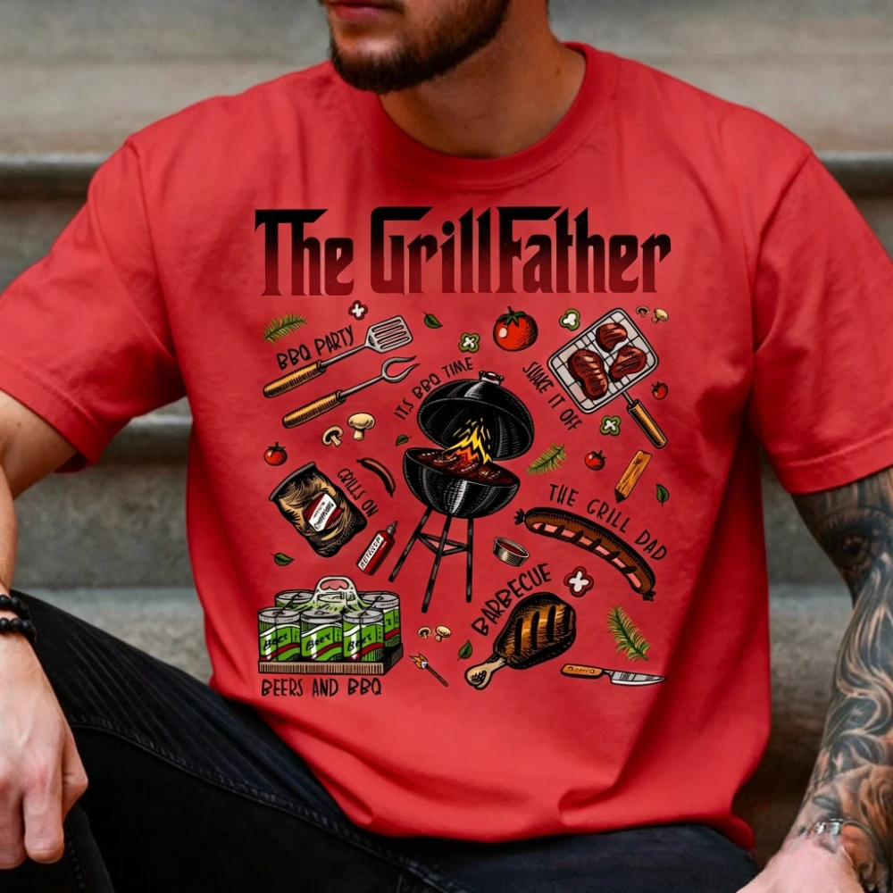 Ретро-футболка The Grillfather BBQ с принтом в стиле «Крестного отца», винтажная мужская летняя футболка с круглым вырезом, хлопковая, с коротким рукавом (art.: 3920daa684516) - 3920daa684516