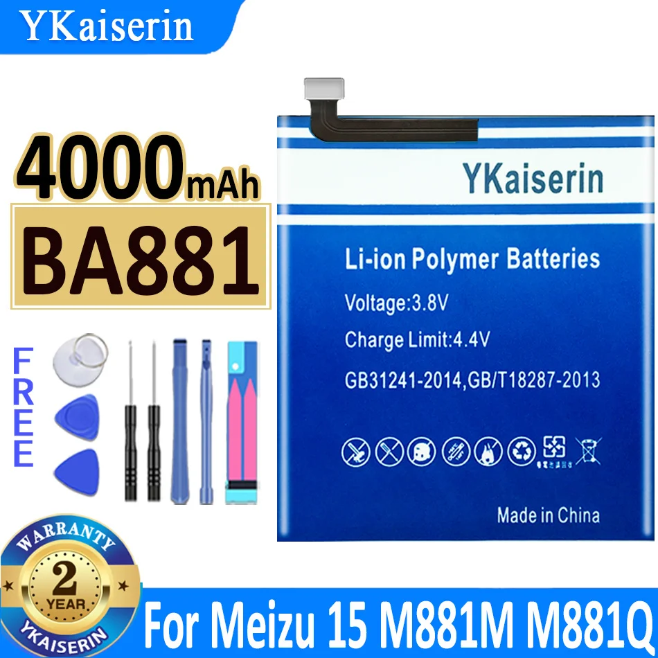 

YKaiserin BA881 BA 881 4000mAh New Battery For Meizu 15 M881H/M881Q Phone High Quality Battery + Tracking Number