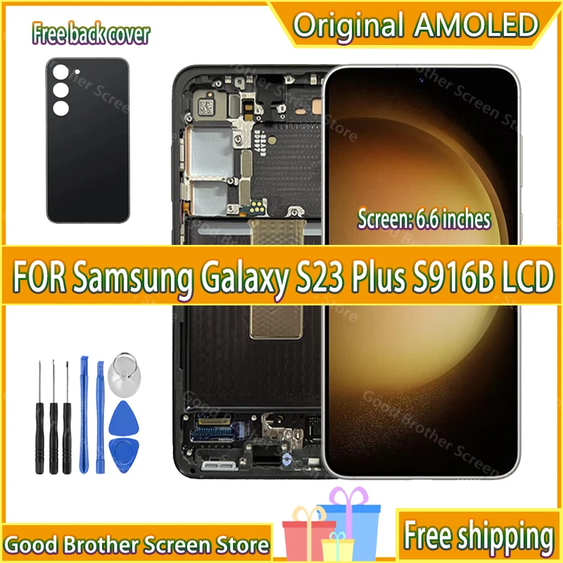 

6,6 дюймовый AMOLED-экран для SAMSUNG Galaxy S23 Plus 5G, ЖК-дисплей с сенсорным экраном SM-S916B S916W, ЖК-дисплей + бесплатная задняя крышка
