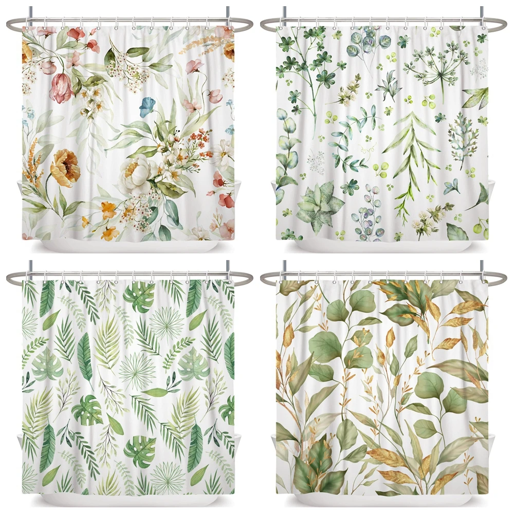 

Spring Shower Curtain Green Leaf Floral Curtains For Bathroom Vines Butterfly Baththb Waterproof Polyester Bathroom Curtain