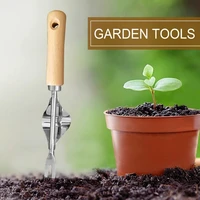 manual weeder seedling transplant tool wood handle stainless steel weed removal dandelion weeding digger puller garden hand tool