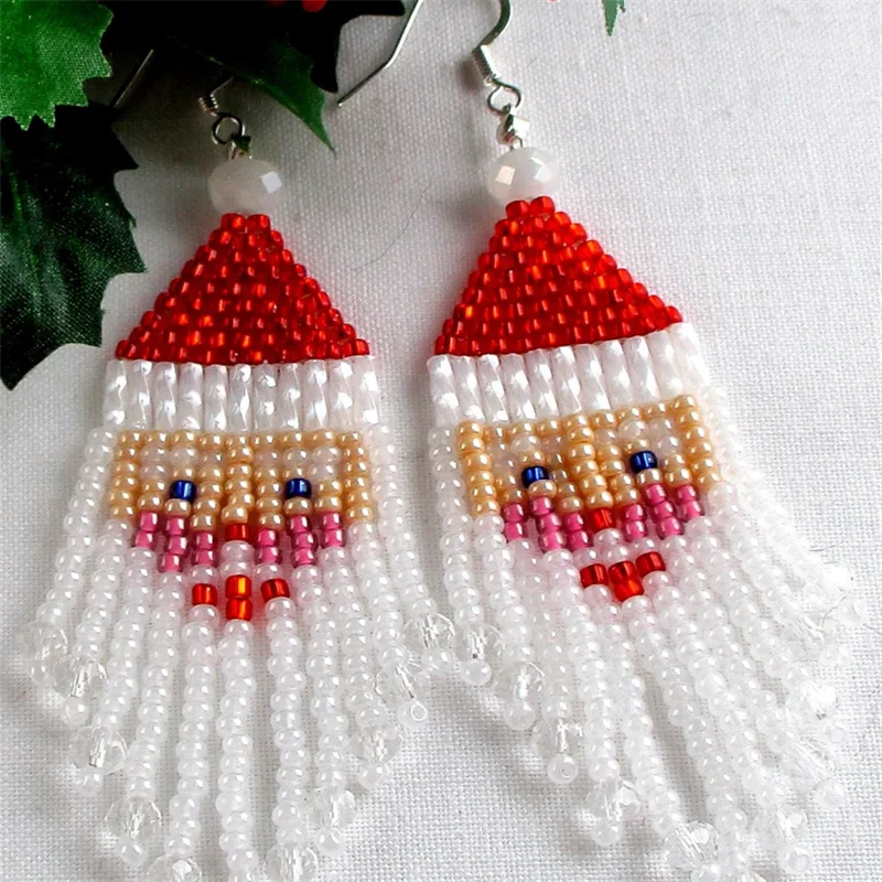 

Jolly Santa Claus Earrings Glass Seed Bead Fringe Drop Christmas Earrings St. Nicholas Holiday Jewelry Accessories New year Gift
