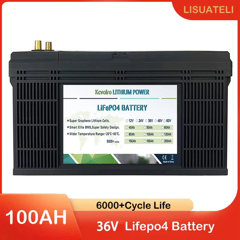 

Kcvolro 36v 100Ah LifePo4 Battery Up to 7000 Deep Cycles with BMS Lithium Iron for RV Campers Solar Marine Caravans Golf Carts