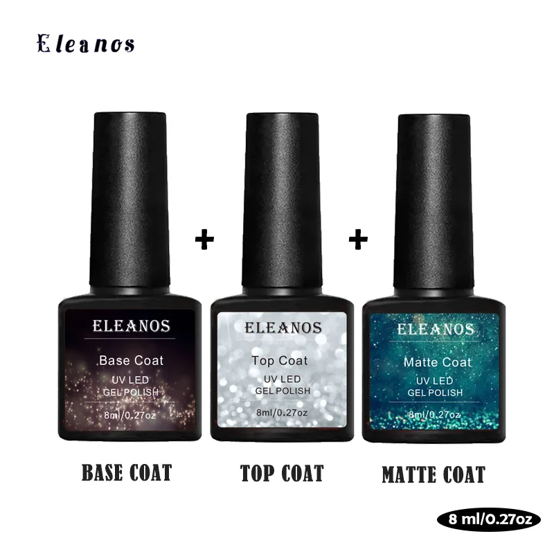 

Eleanuos 8ml Nail Gel Polish Top Coat Base Coat Shinny UV Gel Soak Off Nail Art Manicure Gel Nail Primer Matt Top Function Gel