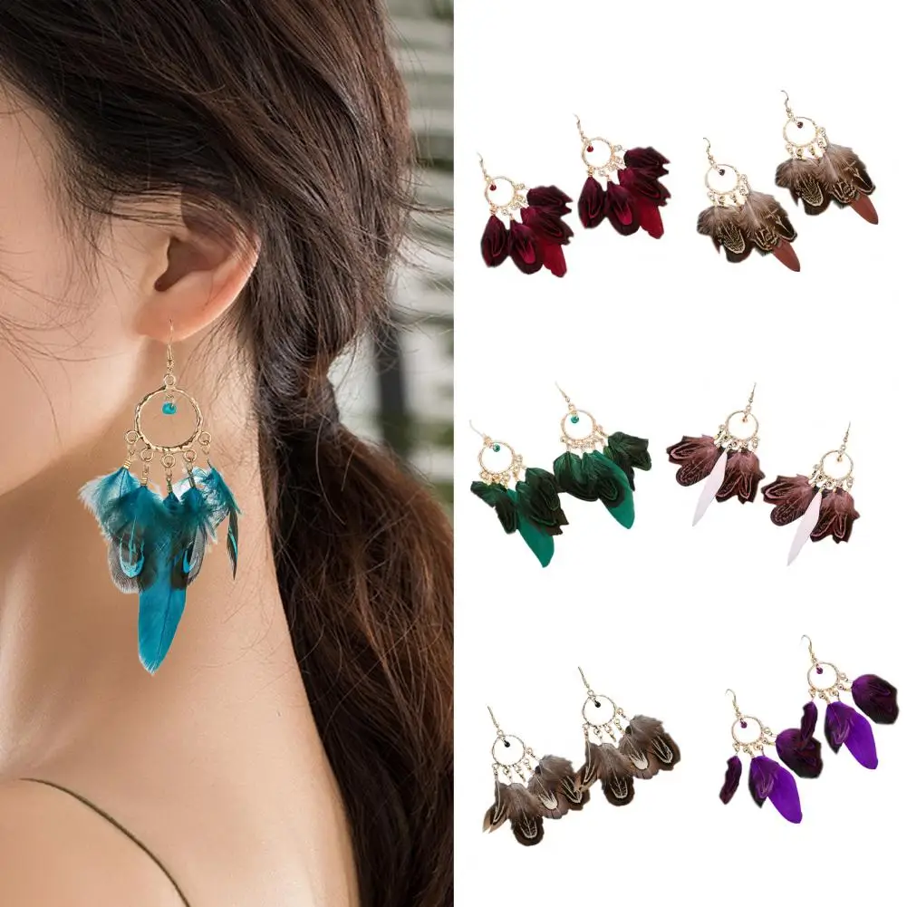 

Hook Earrings Retro Lightweight Decoration Lady Feather Tassel Hook Earrings Fashion Accessories Drop Earrings for Banquet