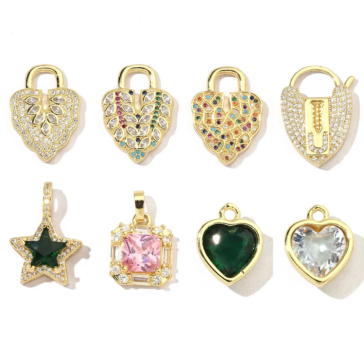 Роскошные медные подвески с цирконием в форме сердца и звезды винтажные