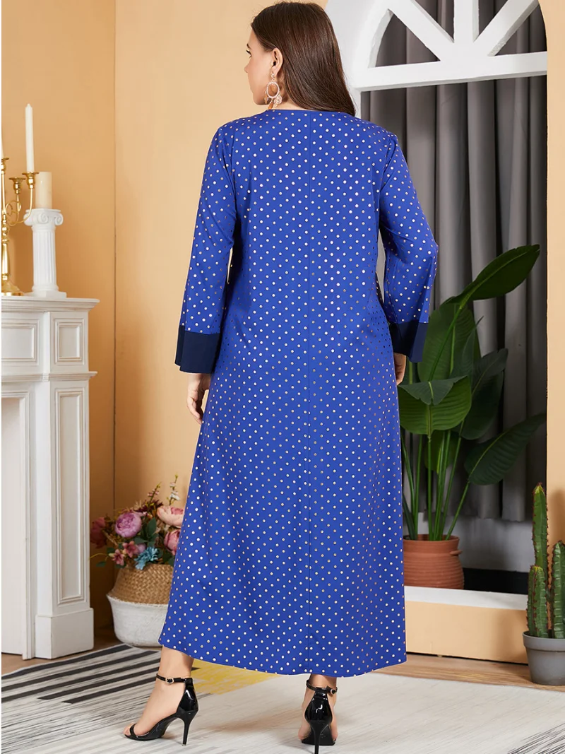 Muslim Dress Women Vintage Embroidery Cotton Long Sleeve Urban Casual Polka Dot Print Robe Abayat Turkey Ramadan